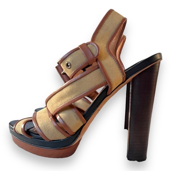Ann Taylor Rosemary Canvas Stacked Heel Platform Sandals in Forest Moss Green - Picture 6 of 12